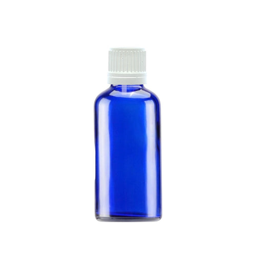 50ml Blue Glass Dropper Bottle with White Tamper-Resistant Dropper Cap