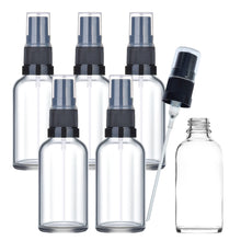 Load image into Gallery viewer, 50ml Clear Glass Spray Bottle with Black German-Made Atomiser &amp; Clear Overcap | Refillable Fine Mist Spray for Skincare, Essential Oils, and DIY Solutions