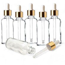 Load image into Gallery viewer, 50ml Clear Glass Bottles with Gold/White Glass Pipettes