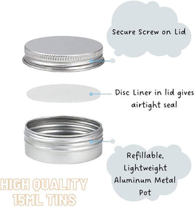 15ml Small Aluminum Pots with Airtight Screw Lid - UK Manufactured