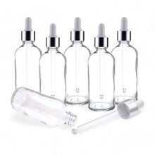 Load image into Gallery viewer, 100ml Clear Glass Bottles with Silver/White Glass Pipette