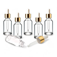 Load image into Gallery viewer, 15ml Clear Glass Bottles with Gold/White Glass Pipettes