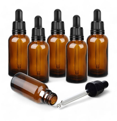 50ml Amber Glass Bottles with Tamper Resistant Glass Pipettes