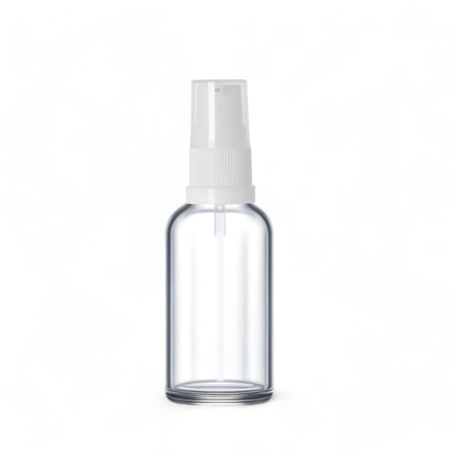 30ml Clear Glass Bottles with White Treatment Pump and Clear Over cap