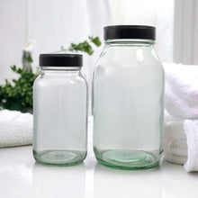 Load image into Gallery viewer, Clear Wide Mouth Glass Pill Jars with Black Lids