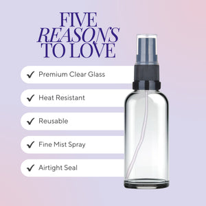 30ml Clear Glass Spray Bottle with Black German-Made Atomiser & Clear Overcap | Refillable Fine Mist Spray for Essential Oils, Skincare, and DIY Solutions