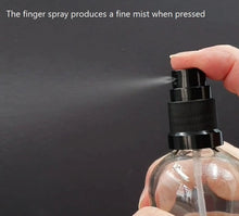 Load image into Gallery viewer, 30ml Clear Glass Spray Bottle with Black German-Made Atomiser &amp; Clear Overcap | Refillable Fine Mist Spray for Essential Oils, Skincare, and DIY Solutions