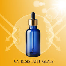 Load image into Gallery viewer, 50ml Blue Glass Bottles with Gold/Black Glass Pipettes