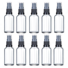 Load image into Gallery viewer, 50ml Clear Glass Spray Bottle with Black German-Made Atomiser &amp; Clear Overcap | Refillable Fine Mist Spray for Skincare, Essential Oils, and DIY Solutions