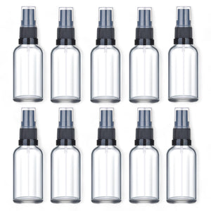 50ml Clear Glass Spray Bottle with Black German-Made Atomiser & Clear Overcap | Refillable Fine Mist Spray for Skincare, Essential Oils, and DIY Solutions