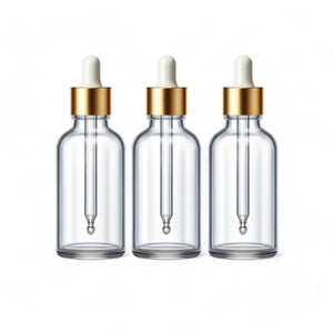 50ml Clear Glass Bottles with Gold/White Glass Pipettes