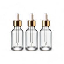 Load image into Gallery viewer, 15ml Clear Glass Bottles with Gold/White Glass Pipettes