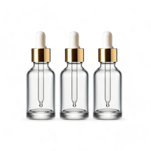 15ml Clear Glass Bottles with Gold/White Glass Pipettes