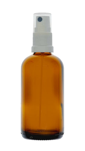 100ml Amber Glass Dropper Bottles with White Atomiser Spray and Clear Over Cap
