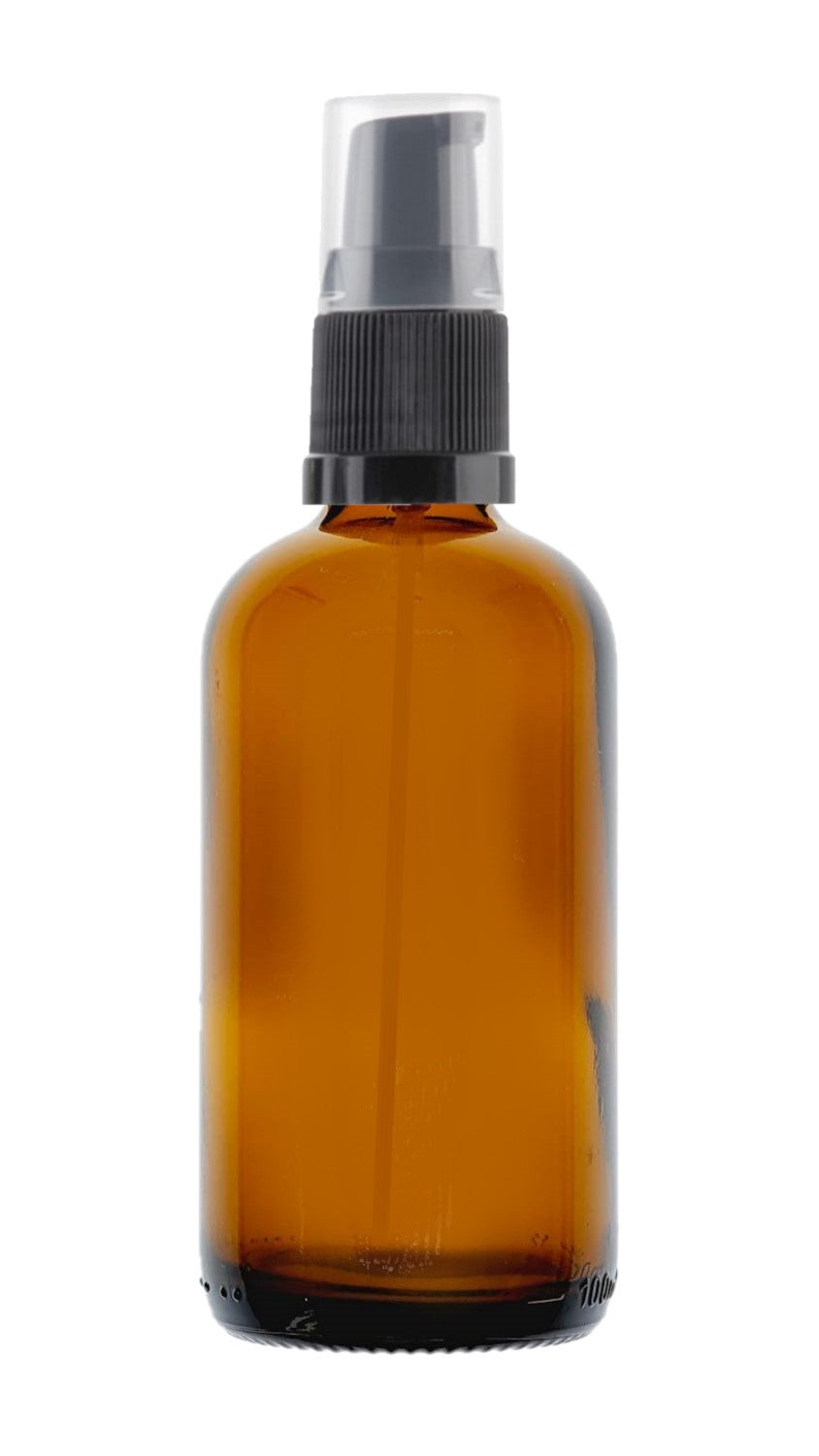100ml Amber Glass Bottles with Black Treatment Pump and Clear Overcap