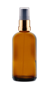 100ml Amber Glass Bottles with Gold/Black Treatment Pump and Clear Overcap