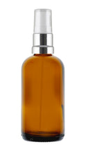 Load image into Gallery viewer, 100ml Amber Glass Bottles with Silver/White Treatment Pump and Clear Overcap