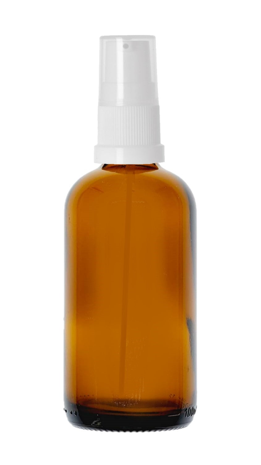 100ml Amber Glass Bottles with White Treatment Pump and Clear Overcap