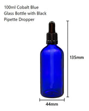 Load image into Gallery viewer, 100ml Blue Glass Bottles with Tamper Resistant Glass Pipettes