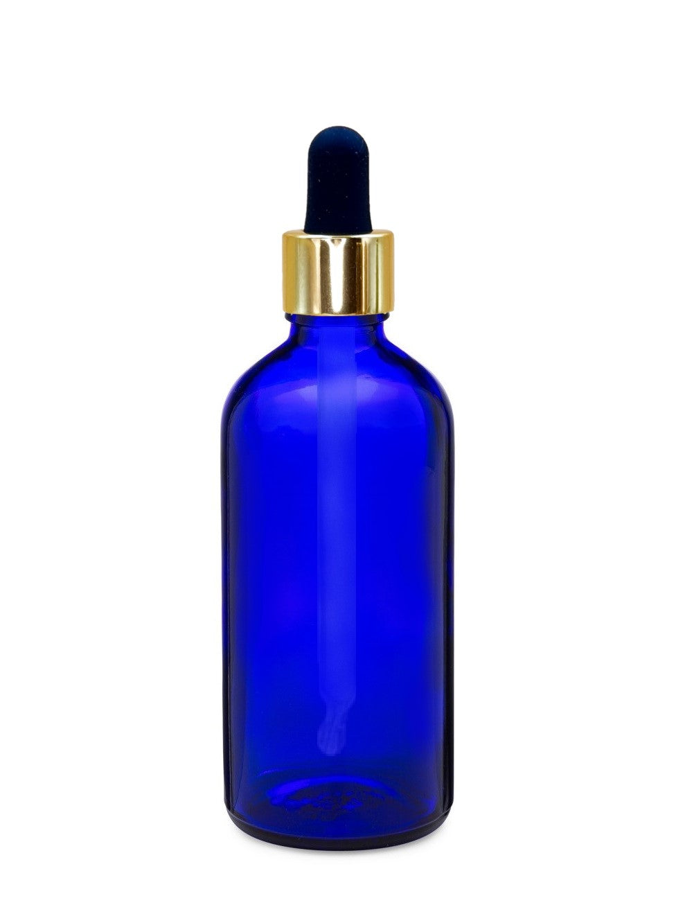 100ml Blue Glass Bottles with Gold/Black Glass Pipettes