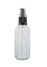 Load image into Gallery viewer, 100ml Clear Glass Bottles with Black Treatment Pump and Clear Overcap