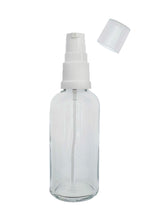 Load image into Gallery viewer, 100ml Clear Glass Bottles with White Treatment Pump and Clear Overcap
