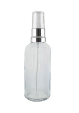 Load image into Gallery viewer, 100ml Clear Glass Bottles with Silver/White Treatment Pump and Clear Overcap