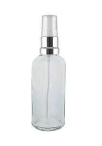 100ml Clear Glass Bottles with Silver/White Treatment Pump and Clear Overcap