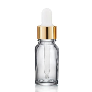 10ml Clear Glass Bottles with Gold/White Glass Pipettes