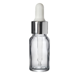 10ml Clear Glass Bottles with Silver/White Glass Pipettes