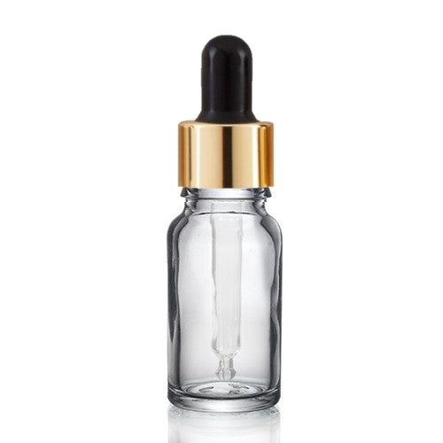 10ml Clear Glass Bottles with Gold/Black Glass Pipettes