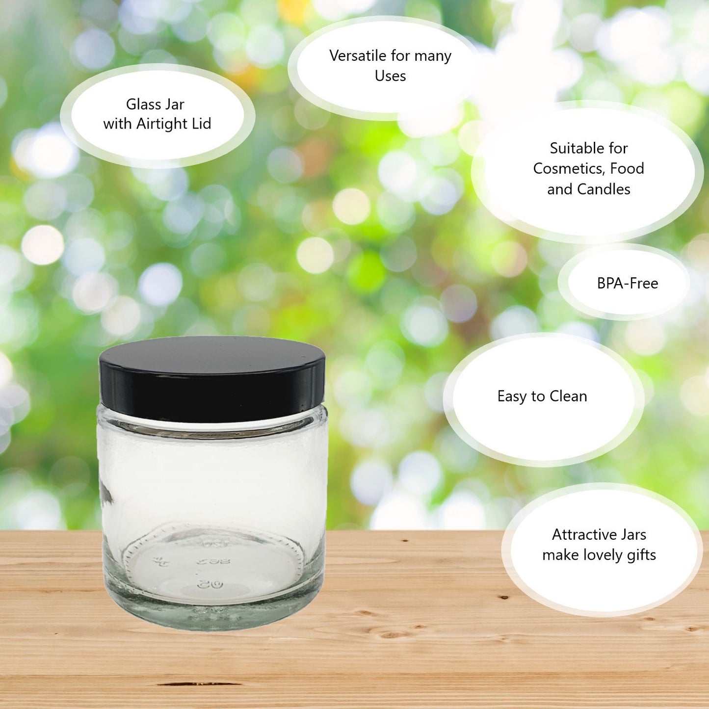 120ml Clear Glass Jar with Black Urea Lid