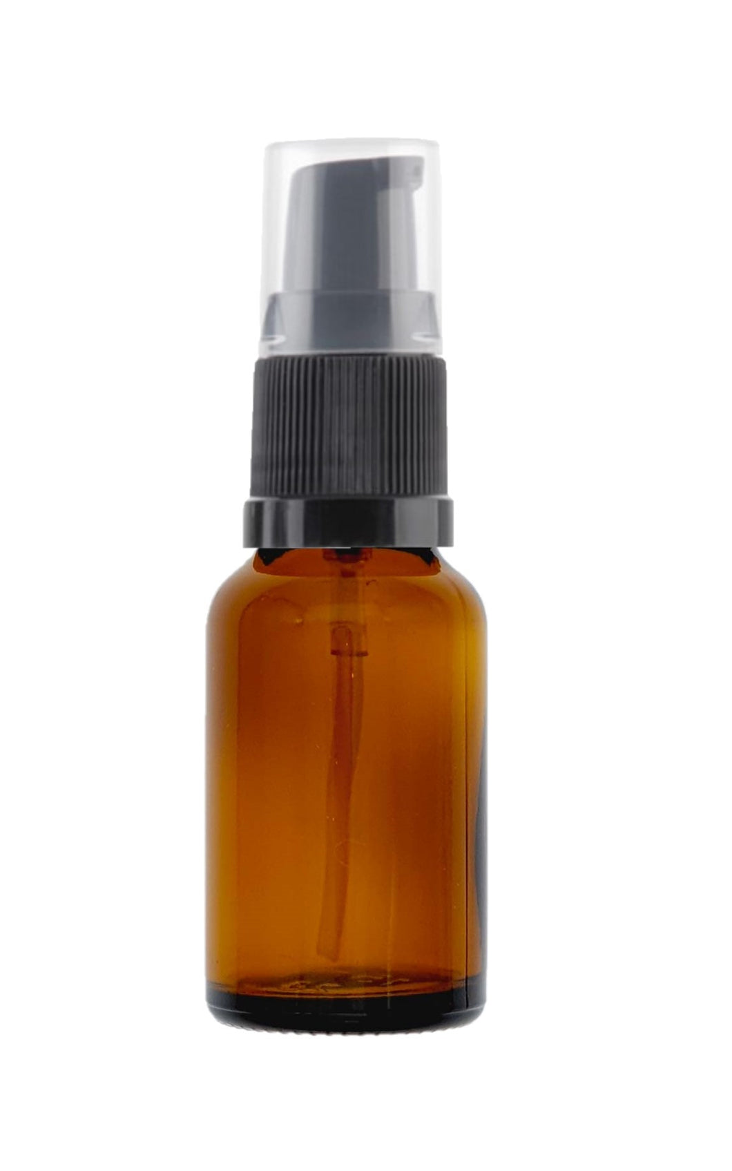 15ml Amber Glass Dropper Bottles with Black Treatment Pump and Clear Over Cap