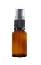 Load image into Gallery viewer, 15ml Amber Glass Bottles with Black Treatment Pump and Clear Overcap