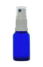 Load image into Gallery viewer, 15ml Blue Glass Bottles with White Atomiser Spray and Clear Overcap