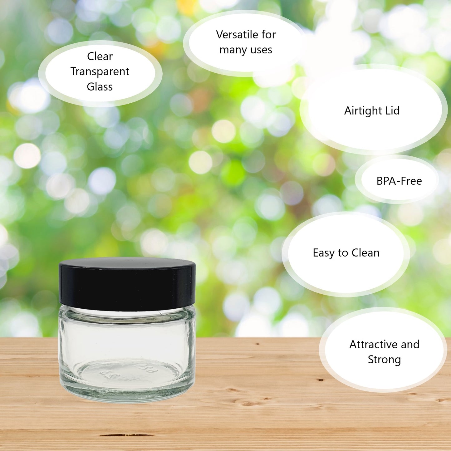15ml Clear Glass Jar with Black Urea Lid