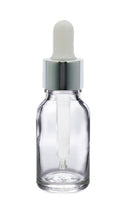 Load image into Gallery viewer, 15ml Clear Glass Bottles with Silver/White Glass Pipettes