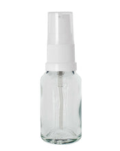 Load image into Gallery viewer, 15ml Clear Glass Bottles with White Treatment Pump and Clear Overcap