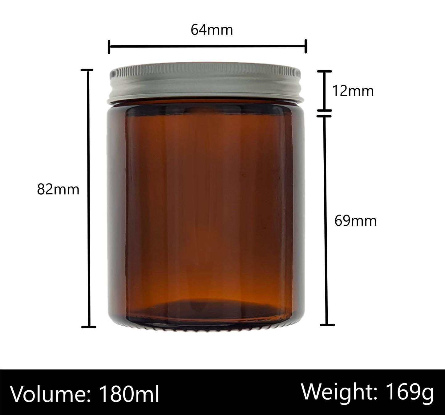 180ml Amber Brown Glass Jar with Brushed Aluminum Lid