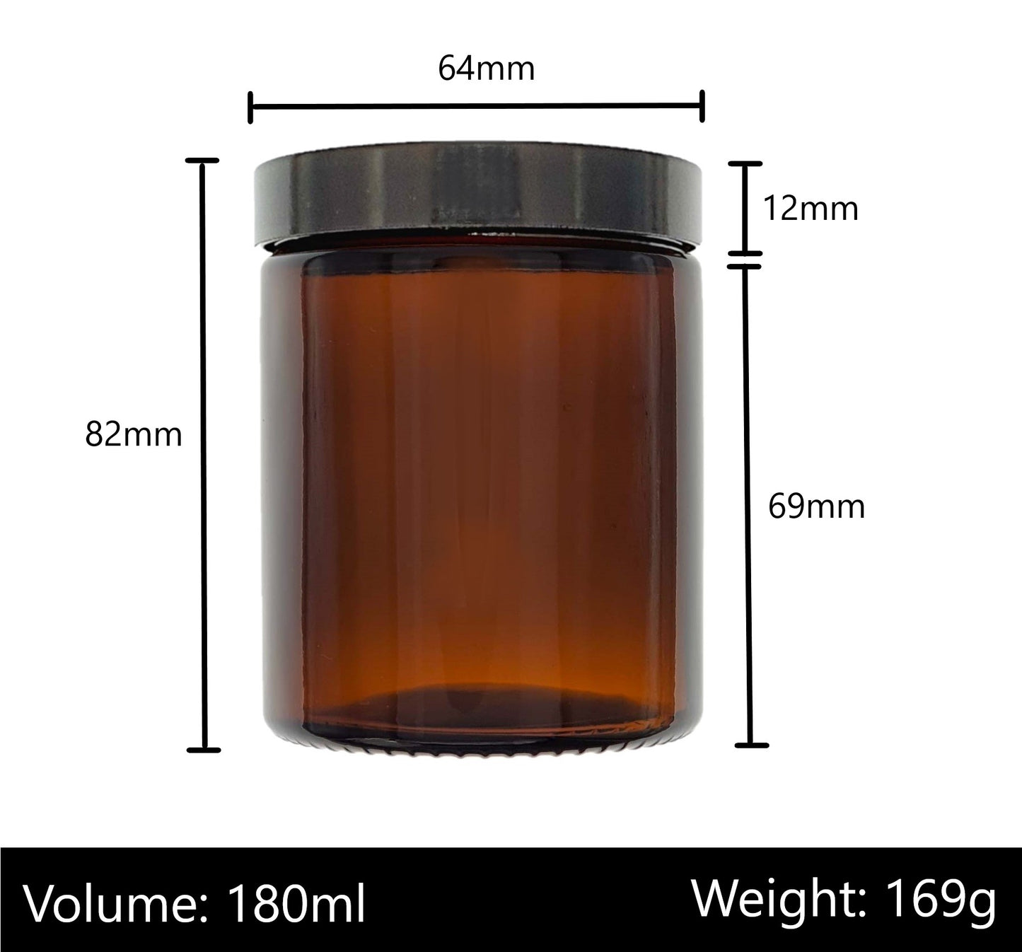 180ml Amber Brown Glass Jar with Black Urea Lid