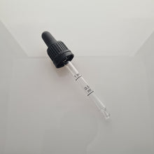 Load image into Gallery viewer, Clearance - Graduated Glass Pipette with Black Tamper Resistant Collar to fit 50ml dropper bottle - pack of 50