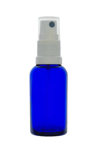 20ml Blue Glass Bottles with White Atomiser Spray and Clear Over Cap