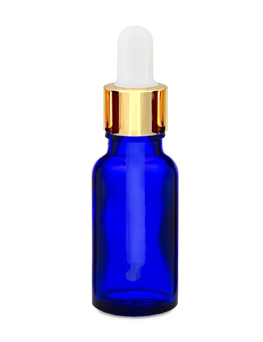 20ml Blue Glass Bottles with Gold/White Glass Pipettes