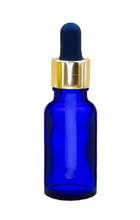 Load image into Gallery viewer, 20ml Blue Glass Bottles with Gold/Black Glass Pipettes