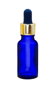 20ml Blue Glass Bottles with Gold/Black Glass Pipettes