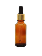 Load image into Gallery viewer, 25ml Amber Glass Bottles with Gold/Black Glass Pipettes