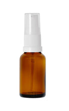 Load image into Gallery viewer, 15ml Amber Glass Bottles with White Treatment Pump and Clear Overcap