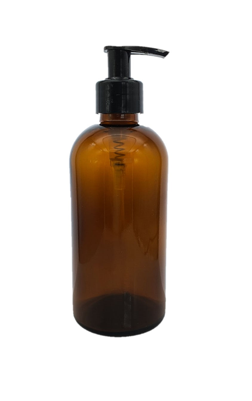 300ml Amber Glass Soap Dispenser Bottles with Black Lock up Pump