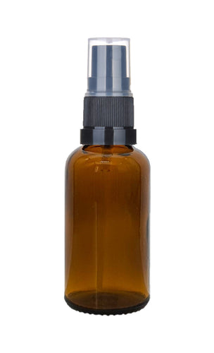 30ml Amber Glass Dropper Bottles with Black Atomiser Spray and Clear Over Cap