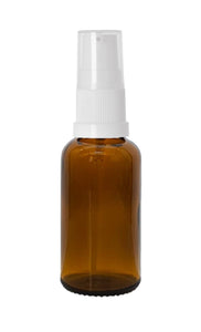 30ml Amber Glass Bottles with White Treatment Pump and Clear Over Cap